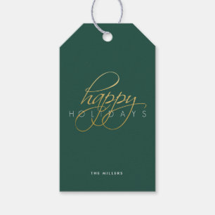 Happy Holidays Green Script Christmas Gift Tags