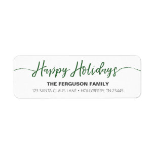 Happy Holidays Green Script Return Adresse Label