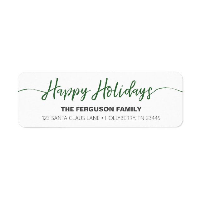 Happy Holidays Green Script Return Adresse Label (Devant)