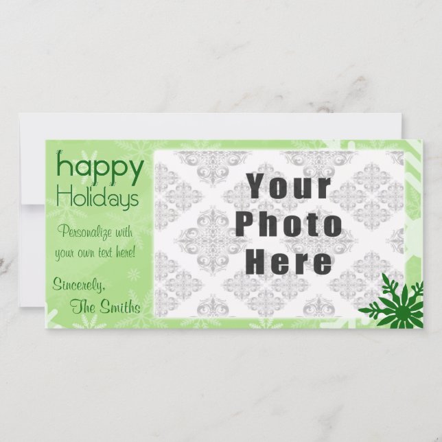 Happy Holidays Green Themed Snowflake Holiday Card (Front)