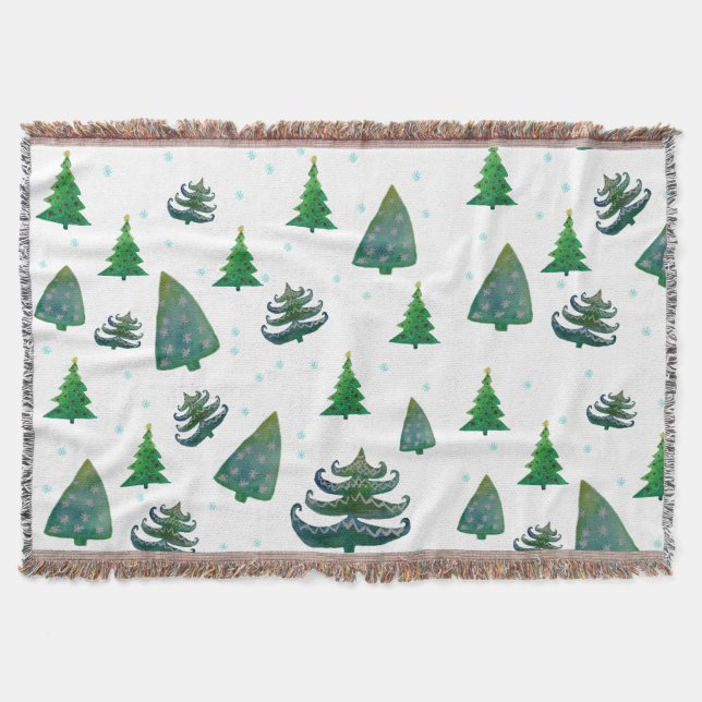 Happy Holidays Green Trees Throw Blanket (Front)