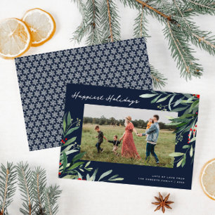 happy holidays greenery frame navy christmas card