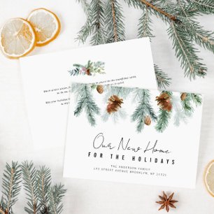 happy holidays greenery moving announcement card