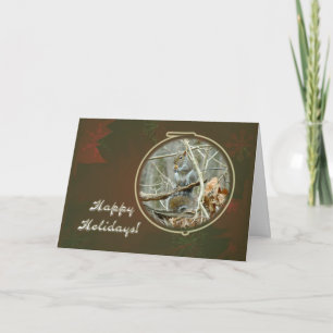 Happy Holidays Greeting - Grey Squirrel Holiday Card