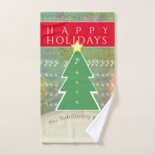 "Happy Holidays" Grey Painterly. Custom Greeting Hand Towel