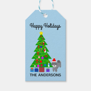 Happy Holidays Grey Poodle Christmas #5 Gift Tag