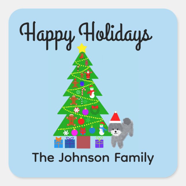 Happy Holidays Grey Poodle Christmas #5 Stickers (Front)