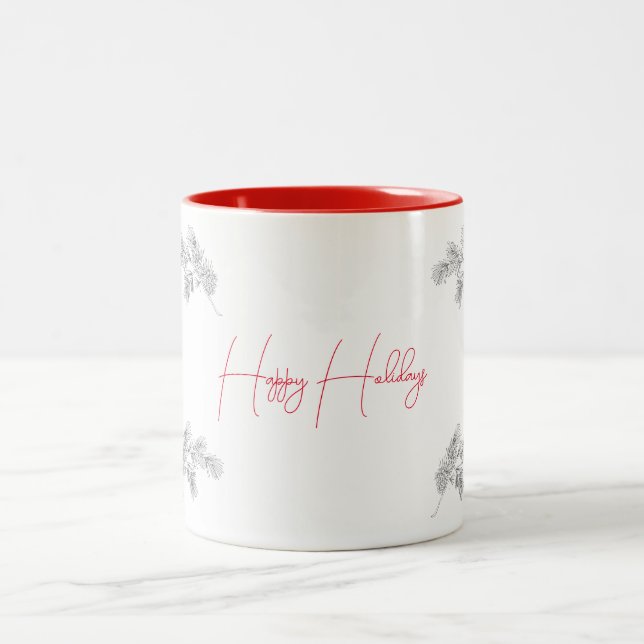 Happy Holidays Hand drawn Pine Cone Generic Two-Tone Coffee Mug (Center)