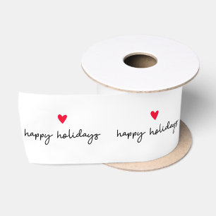 Happy Holidays Hand Lettered Script Christmas Satin Ribbon