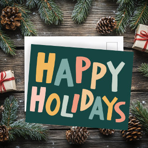 HAPPY HOLIDAYS Handmade Custom Christmas Postcard