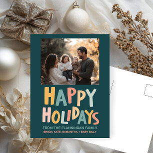 HAPPY HOLIDAYS Handmade Custom PHOTO Christmas Holiday Postcard