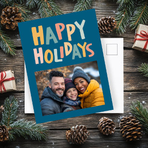 HAPPY HOLIDAYS Handmade Custom PHOTO Christmas Holiday Postcard