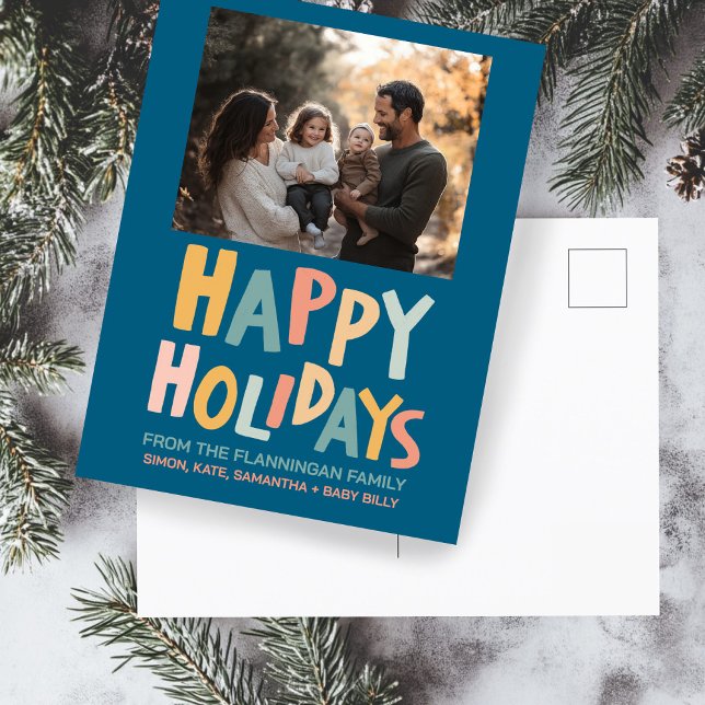 HAPPY HOLIDAYS Handmade Custom PHOTO Christmas Holiday Postcard (HAPPY HOLIDAYS Handmade Handlettering Custom PHOTO Christmas Holiday Postcard
)