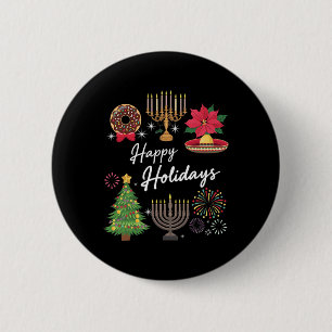 Happy Holidays Hanukkah Feliz Navidad Christmas Kw 2 Inch Round Button