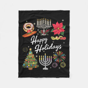 Happy Holidays Hanukkah Feliz Navidad Christmas Kw Fleece Blanket