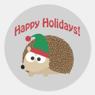 Happy Holidays! Hedgehog Elf Classic Round Sticker