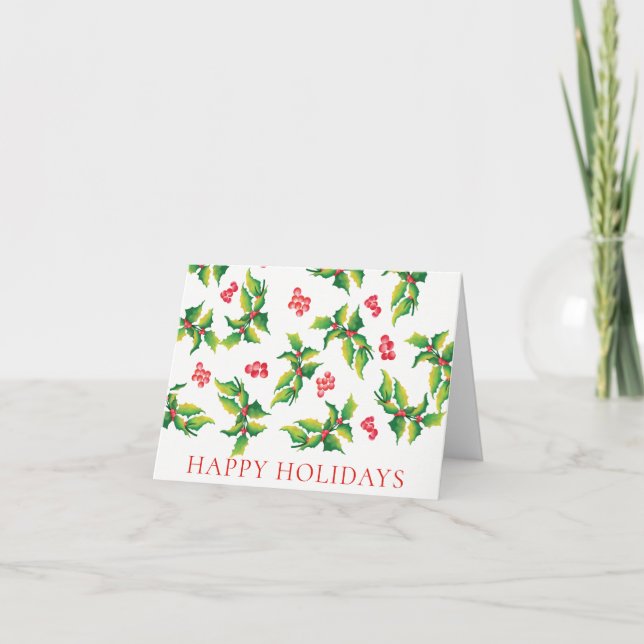 Happy Holidays Holly Berry Christmas Card (Front)