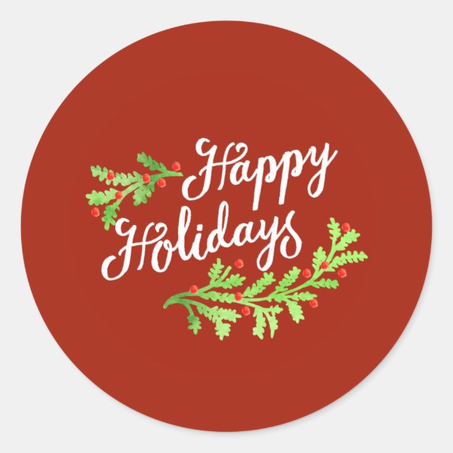 Happy Holidays Holly Berry Christmas Round Sticker (Front)