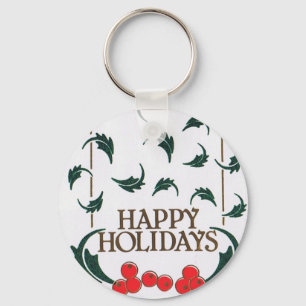 Happy Holidays Holly Keychain