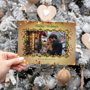 Happy Holidays Holly Photo Christmas Card