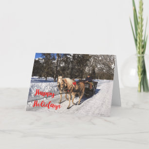 Happy Holidays Horses Sled Snowy Photo Card