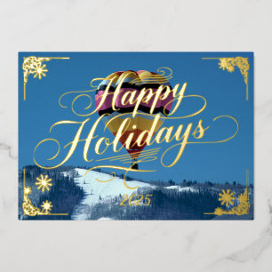 Happy Holidays Hot Air Balloon with poem inside Foil Holiday Card