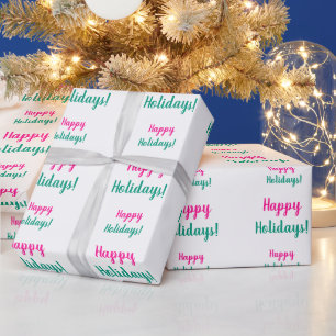 Happy Holidays Hot Pink Green Christmas Wrapping Paper