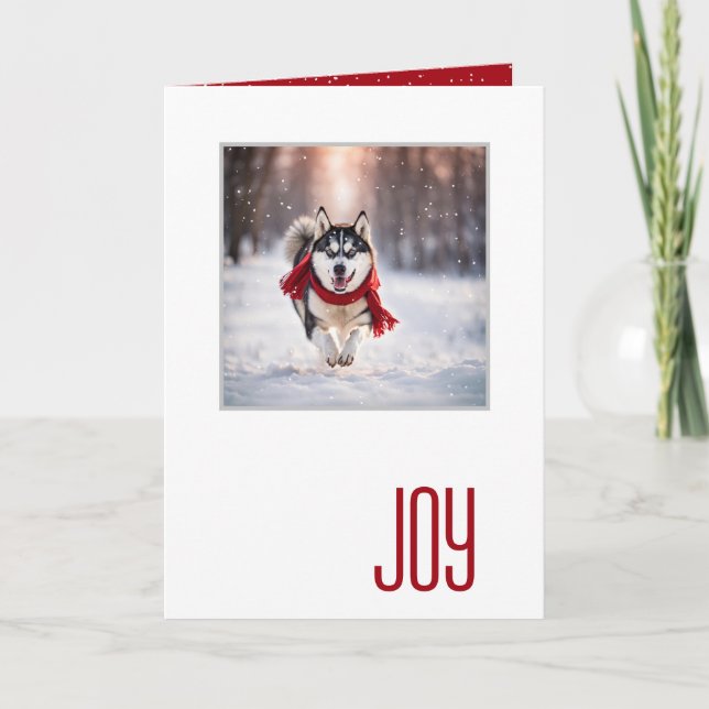 Happy Holidays Husky With a Red Scarf Card (Front)