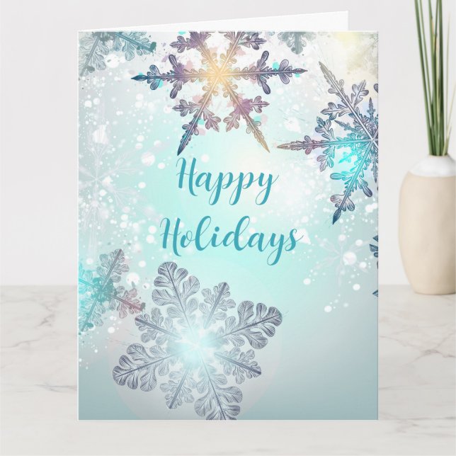 Happy Holidays Ice Blue Snowflake  Card (Front)