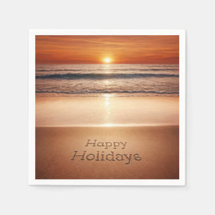 Happy Holidays In Beach Sand Napkin