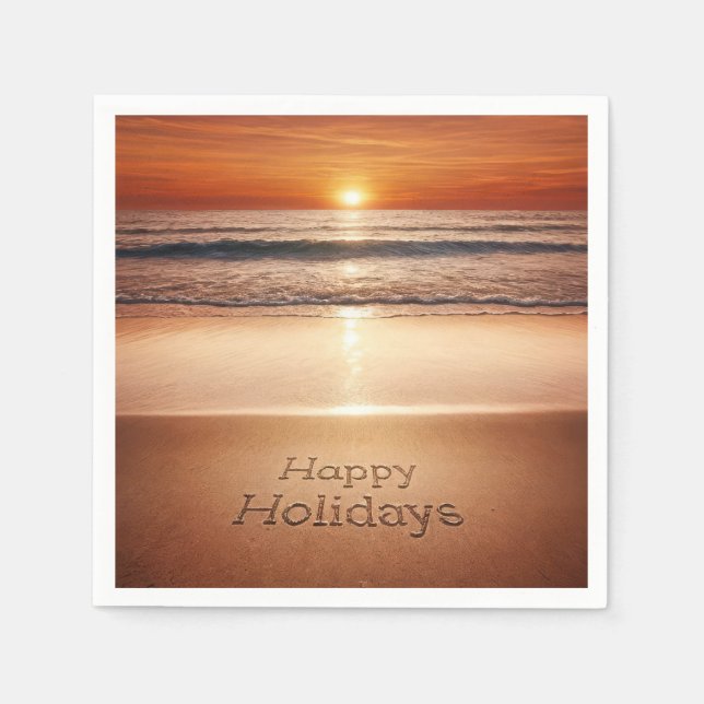 Happy Holidays In Beach Sand Napkin (Front)