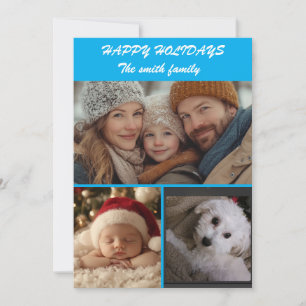 Happy holidays in blue family personalized holiday card