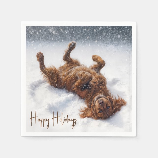 Happy Holidays Irish Setter Snow Angel Napkin (Front)