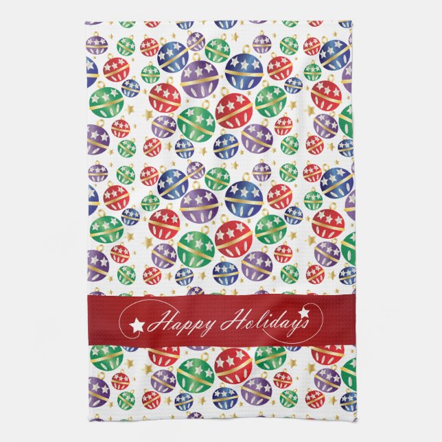 Happy Holidays Jingle Bell Christmas Kitchen Towel (Vertical)