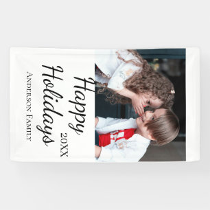 Happy holidays kids family photo modern gifts text banner
