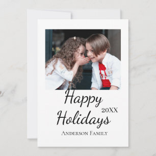 Happy holidays kids family photo modern gifts text invitation