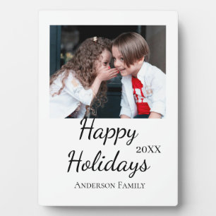 Happy holidays kids family photo modern gifts text plaque