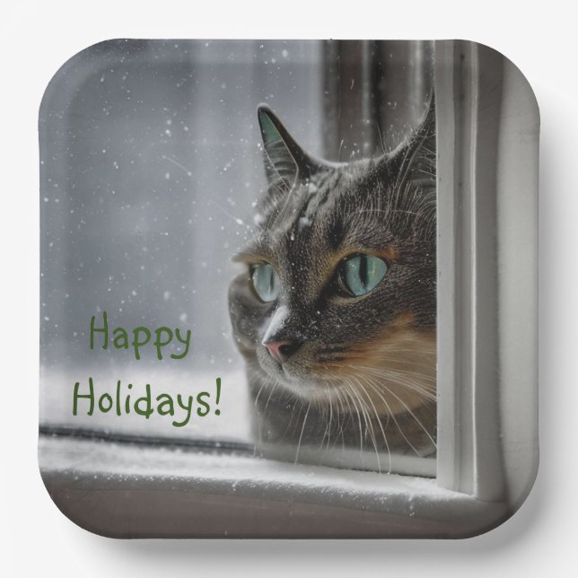 Happy Holidays Kitty Cat Paper Plate (Front)