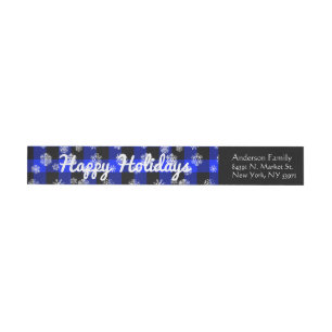 Happy Holidays l Snowflakes Blue Buffalo Plaid Wrap Around Label