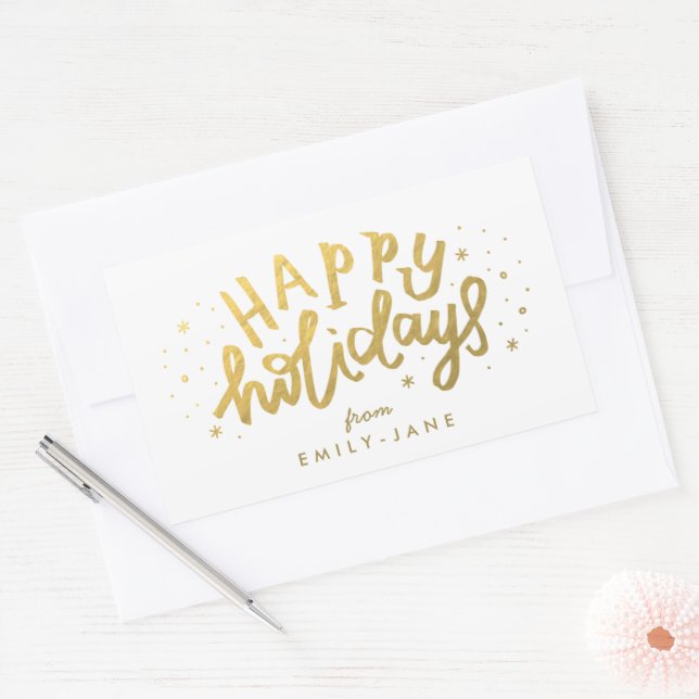 Happy Holidays Lettering Gold Foil Christmas Sticker (Envelope)