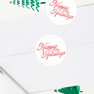 Happy Holidays Lettering Red and White Classic Round Sticker