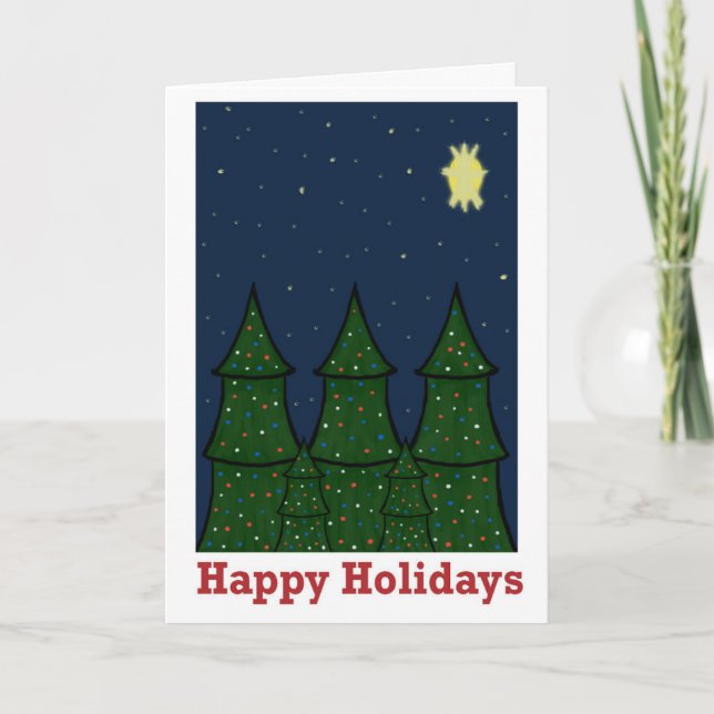 Happy Holidays Lit Fir Trees Card (Front)