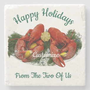 Happy Holidays Lobster Dinner Thunder_Cove Stone Coaster