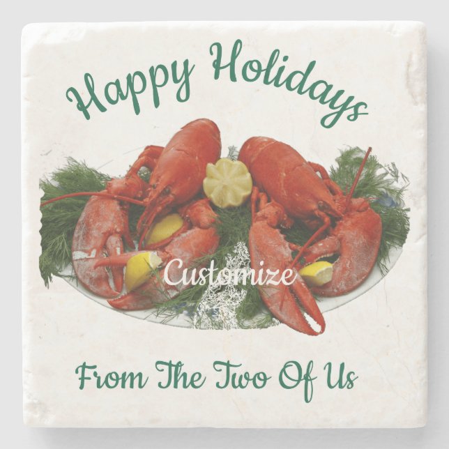 Happy Holidays Lobster Dinner Thunder_Cove Stone Coaster (Front)