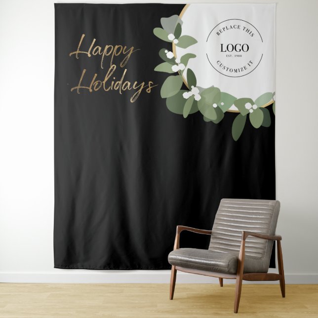 Happy Holidays Logo Christmas Photo Backdrop Tapestry (In Situ)