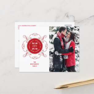 Happy Holidays Love Peace Joy Ornate Seal Photo Ho Holiday Postcard