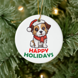 Happy Holidays Magic Dog Ceramic Ornament