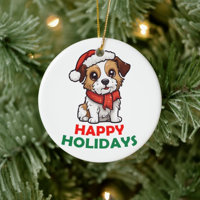 Happy Holidays Magic Dog Ceramic Ornament (Tree)