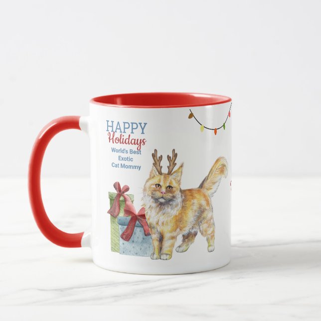 Happy Holidays MAINE COON Cat Mom Dad Christmas Mug (Left)