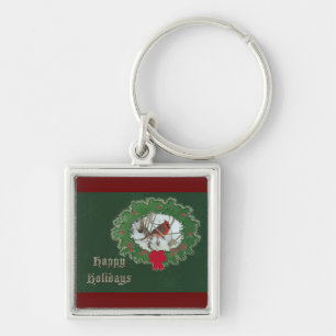 Happy Holidays Male Cardinal Songbird Keychain